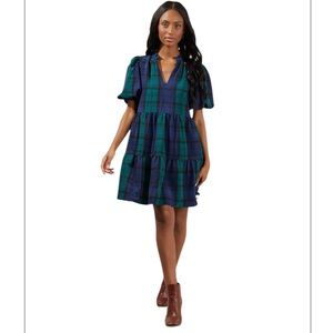 NWOT Sugarlips Women's Hudson Plaid Jacey Babydoll Eyelet Mini Dress XS